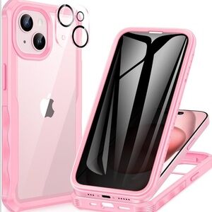 Pink Anti-Spy Protective Phone Case for iPhone 15 Plus